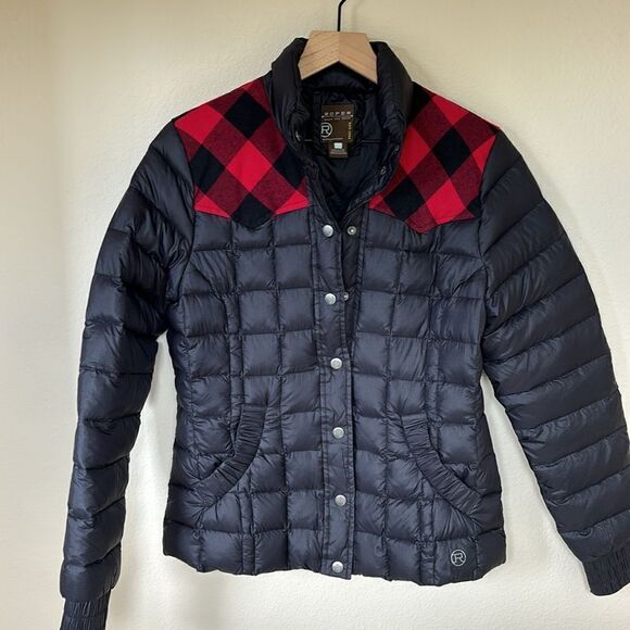 Roper Black Quilted Coat Down Red Buffalo Plaid Yoke Snap Jacket medium - Picture 1 of 11